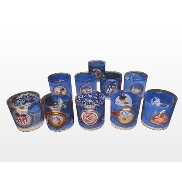 Vintage NASA Apollo Glasses Complete Collection – Set of 10 Blue/Gold Tumblers - Picture 1 of 16